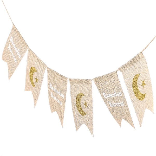 Eid Mubarak Banner Ramadan Jute Sækkelærred Hjem Kamin Pejs Dekoration Håndværksartikler