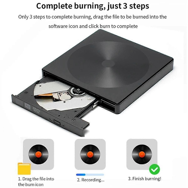 Extern DVD USB3.0 Läser CD-spelare Brännare Optiska Diskenheter för PC Laptop Notebook