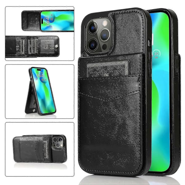 Simpel Business Stil PU Læder Etui Til Iphone 14 Pro Max Med Kortholder Black