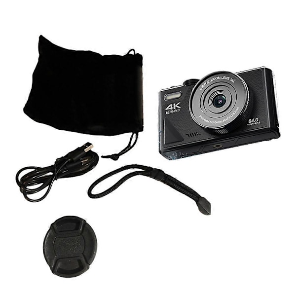 64MP Digitalkamera för Fotografering 4K Video Vlog Videokamera 18X Digital Zoom Kamera 180 Vridbar Skärm Svart