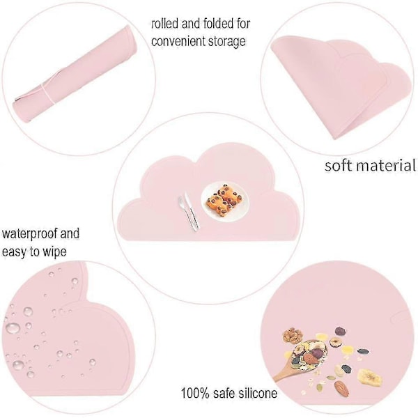 Børne Dækkeserviet - Silikone Skyformet Dækkeserviet Skridsikker Dækkeserviet til Babyer og Småbørn, genanvendelige Dækkeservietter Light pink