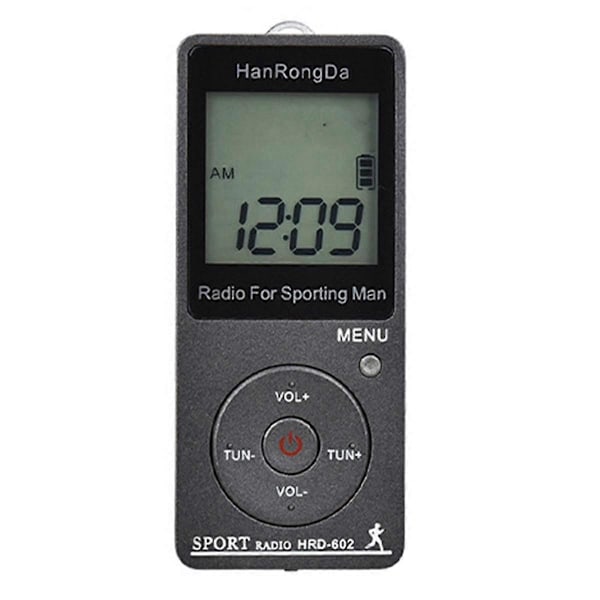 Bærbar AM FM Mini Radio LED-skjerm med Skritteller Hodetelefoner Digital Tuning Sportsradio Lommeradio