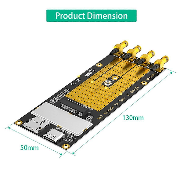 M.2(M.2) 3G/4G/5G-modul till Typ C /USB 3.0-adapter med NANO SIM-kortplats för RM500Q/RM500U /GM800/ SIM8200-modul