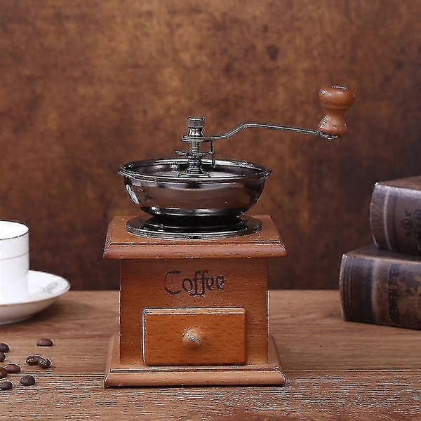 Handkvarn Kaffekvarn Hushålls Mini Kvarn Retro Trälåda Kaffemaskin