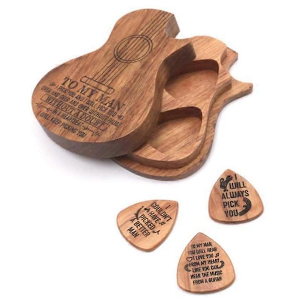 Gitarrplektrumfodral i trä Plektrumbox Trä Gitarrplektrumbox för förvaring av gitarrplektrum, för Jazz/Gitarr/Ukulele/Bas