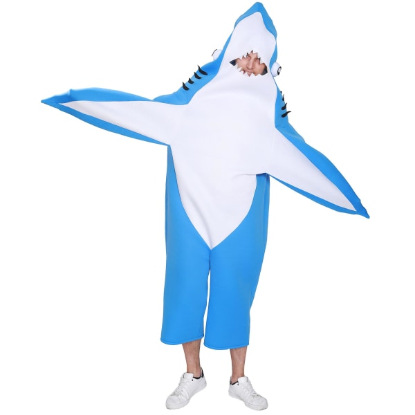 Blue Shark Costume Funny Marine Animal Cosplay Jumpsuits Halloween kostymer för barn och vuxna Size for Kids 7-10 Years old kids
