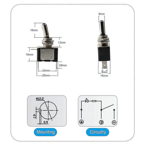 4 stk. vippebryter 12V 20A Rocker Switch Rød LED-lys bryter, 2-pinners rocker