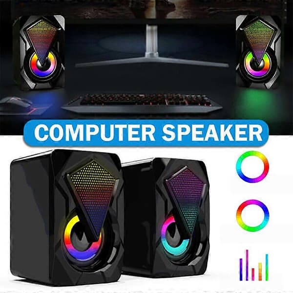 X2 USB Kablet Computerhøjttaler Multimedie Computer Subwoofer Farverig Lyseffekt RGB Desktop Spilhøjttaler