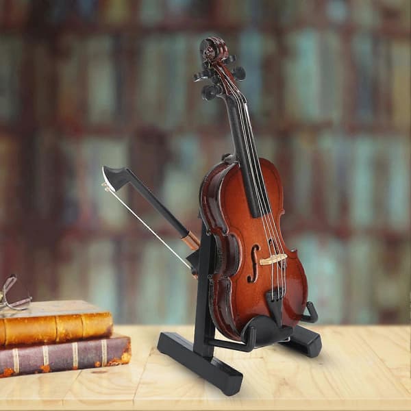 Mini Violin Model Miniature Musikinstrument Legetøj med Stativ Etui Håndværksdekorationer