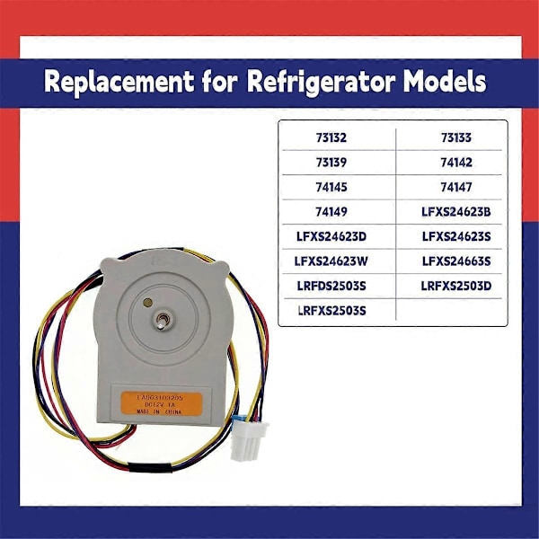 EAU63103205 Kondensatorviftemotor for kjøleskap, erstatter 73132 73133 LFXS24623B DC 12V 4-pinners viftemotor