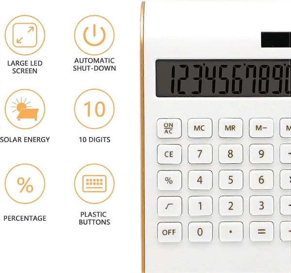 10-siffrig skrivbordsräknare, batteri- / soldriven, vinklingsbar LCD-skärm