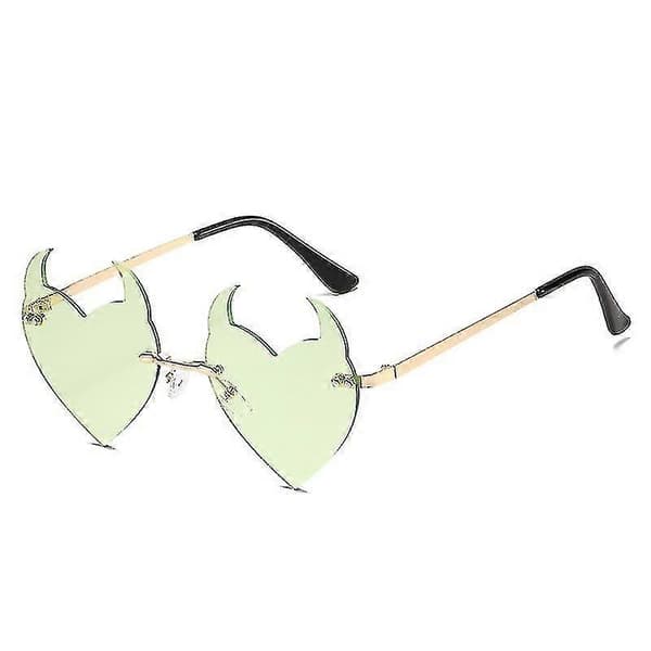 Dame Solbriller Mode Rammeløse Solbriller Djævleøre Hjerteformede Solbriller Retro Uv400 Gradienter Nuancer Luksus Dame Briller Green