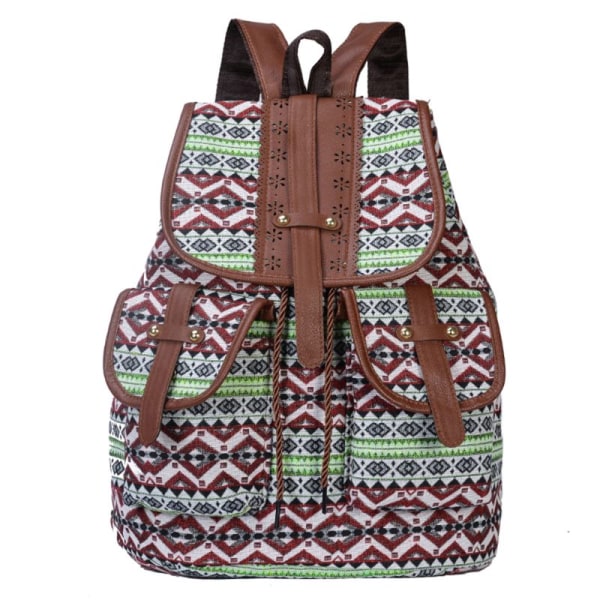 Högkvalitativ Vintage Tryckt Canvas Etnisk Ryggsäck Reseryggsäck style 1