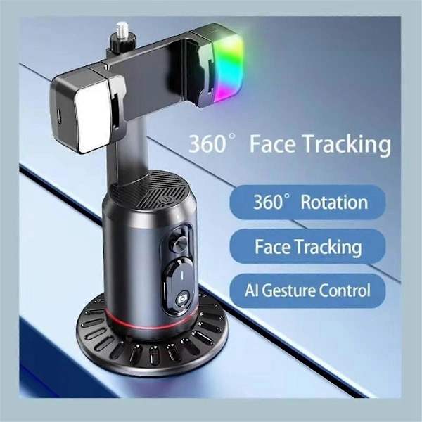 Q02 360° Rotations Gimbal Stabilisator Selfie Stick Skrivbords Face Tracking Gimbal med Fjärrkontrollshållare Bluetooth Lampa