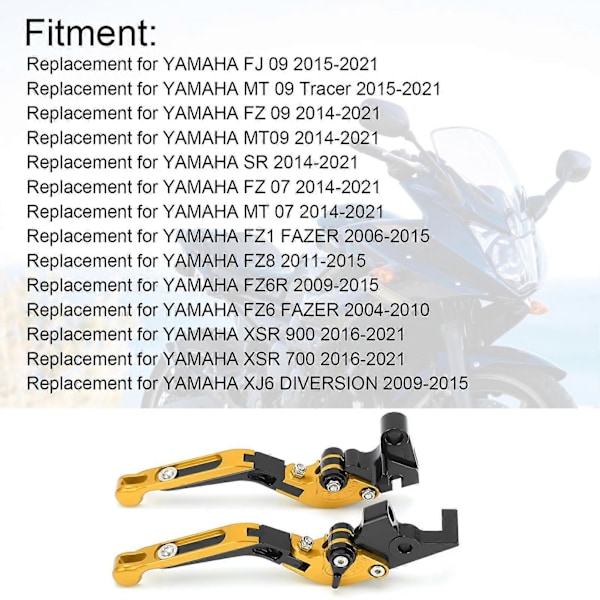 2 stk. Motorcykel Bremse Koblingsgreb Justerbar CNC Aluminium Legering Erstatning for YAMAHA XJ6 DIVERSION 2009?2015 Guld