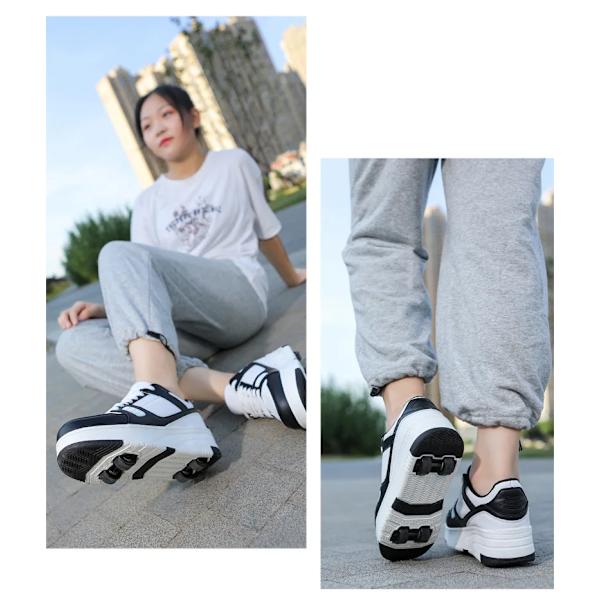Rullskridskoskor Barn Sneakers med Hjul Barn Rullskridskor Mode Utomhussportskor Flickor Pojkar white black 31