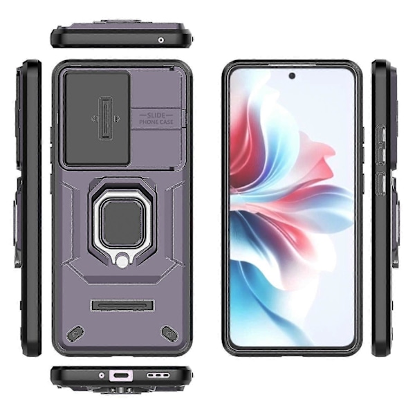 Til Oppo Reno11 F 5G Cover Ring Støtteben PC+TPU Bagside med Skyde Kamera Dækning - Lilla Purple
