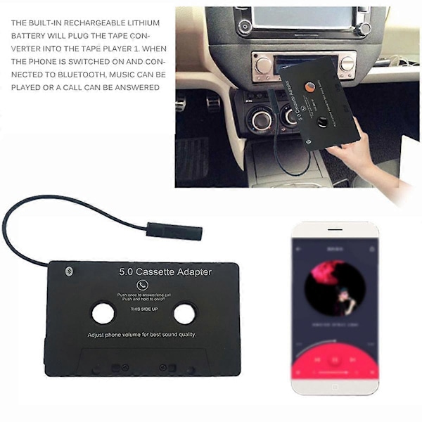 Universal Kassette Bluetooth 5.0 Adapter Konverter Trådløs Kassette til Bil Kassettebånd Aux Adapter