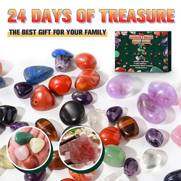 2023 Julnedräkning Adventskalender 24 Grids Xmas Blind Box Healing Crystal Stone Rock Minerals Malm Party Favors Gift