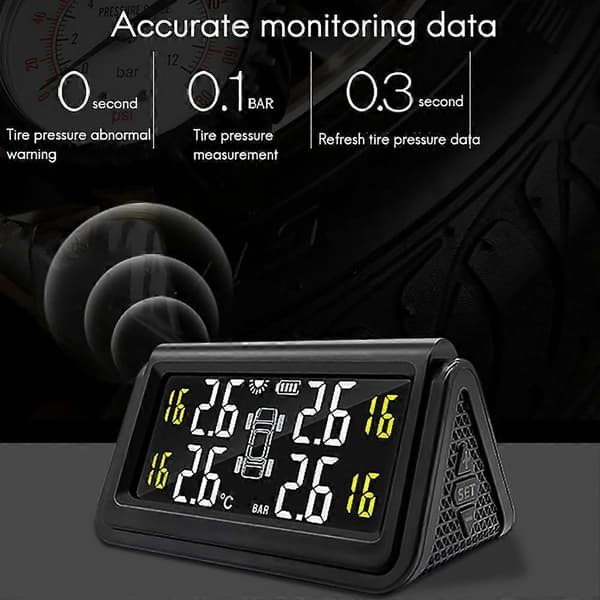 Smart Bil TPMS Däcktrycksövervakningssystem Solcellsladdning Digital LCD-skärm Auto Säkerhetslarmsystem