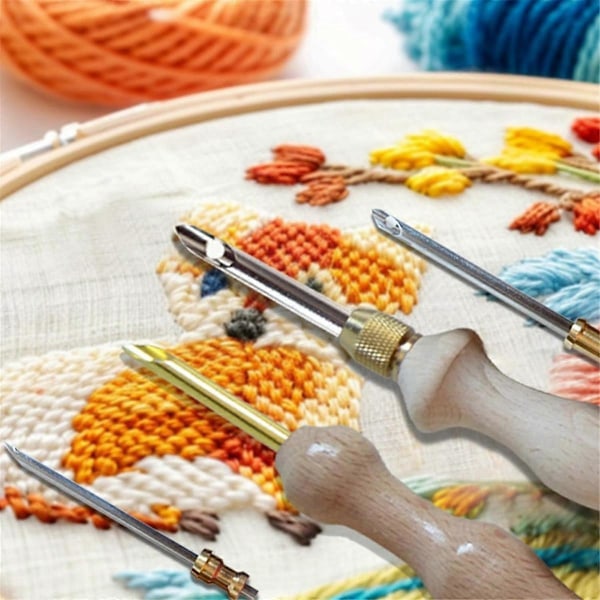 7 STK Justerbart Broderisæt med Hulnål til Voksne - Komplet Begyndersæt med Værktøj - Perfekt til Hulnål
