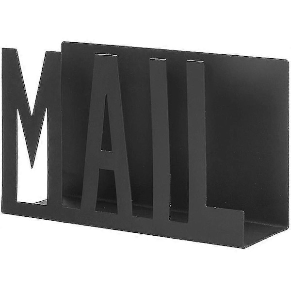 Brevhållare i svart metall med utskuren MAIL-design för skrivbord