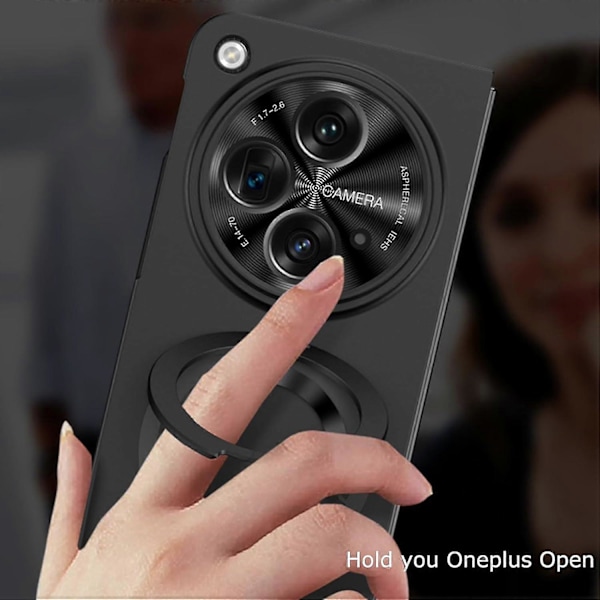 Oneplus Open -puhelimen jalustakotelo, kestävä iskunkestävä suojus näytönsuojalla ja MagSafe-rengaspidikkeellä, ohut suojakotelo black