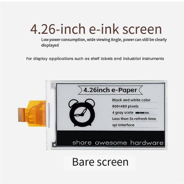 4.26 Tommer E-Papir Display 800X480P 3.3V Sort Hvid Farve til Nano STM32