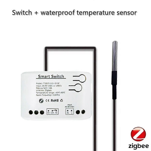 Tuya Smart Zigbee Switch med Temperatursensor Passiv Tør Kontakt Zigbee Relæ Arbejder med Home Assistant AC 85-250V