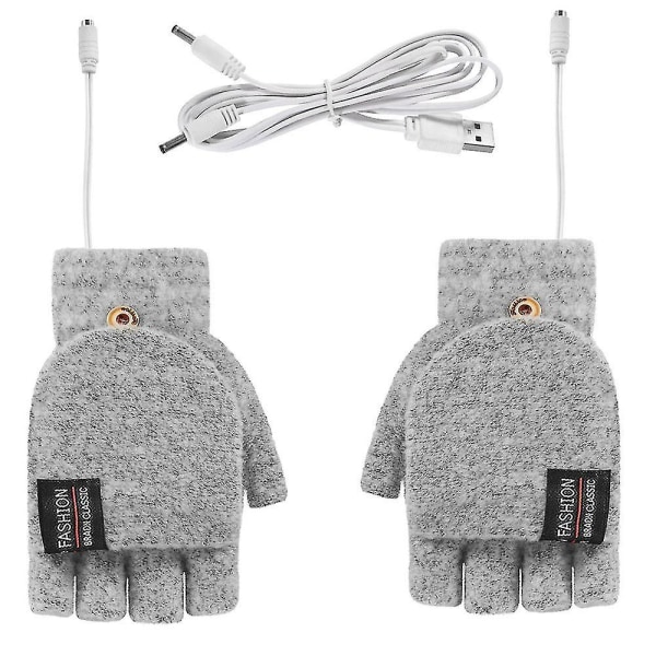 Vinter USB Elektrisk Uppvärmd Vante Uppladdningsbara Handskar Hel & Halv Finger Värmare Light Grey
