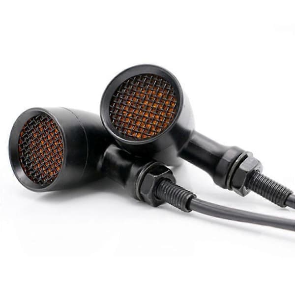 Motorcykel Sort Retro LED Blinklys Bremselys Mesh Grillt Amber Linse Passer 10mm Bolt til