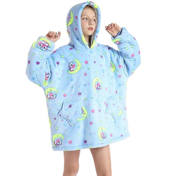 Fleecefodrad Filttröja Varm Sherpa Oversized Stjärnfickor Loungewear Nattkläder För Flickor Pojkar Tonåringar Moon Horse