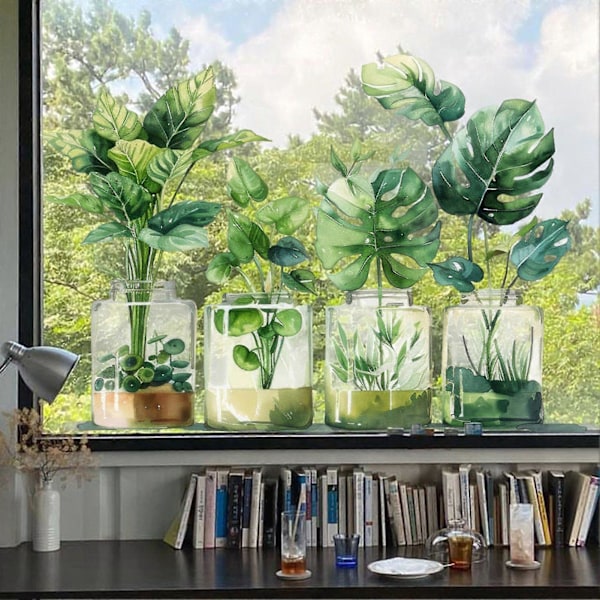 Grøn Plante Vinduesmærkat PVC Glasfilm Genanvendelige Resterfri Mærkater Hydroponisk Pottet Design Forårsindretning