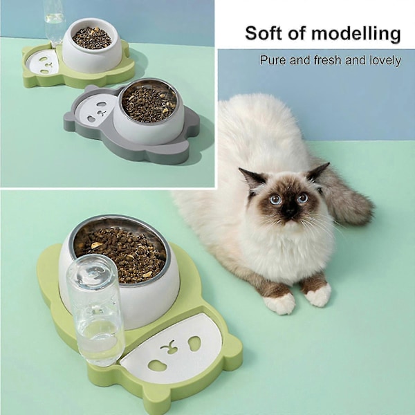 Dubbel Skål Design Matare Automatisk Vattenförsörjning Rostfritt Stål Husdjurstillbehör Matare Green White