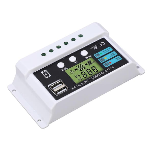 Solar Controller Industriel Chip LCD Display Overbelastningsbeskyttelse Solar Regulator 12V 24V Selvtillpasning Hvid 30A