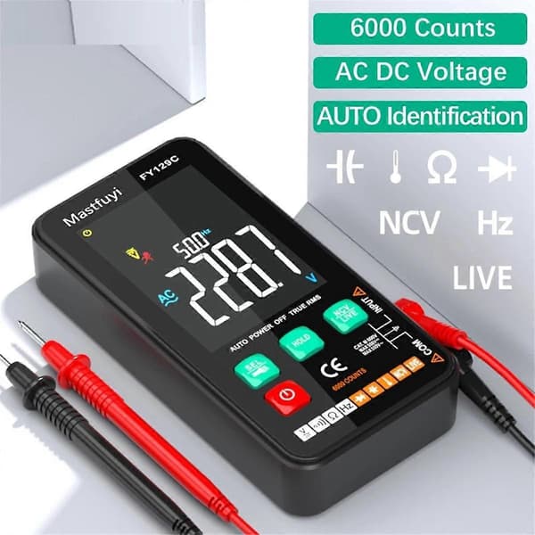 Smart Digitalt Multimeter med Beslag LCD Farveskærm AC/ Tester Ohm Diode NCV Frekvens Strømførende Ledningstjek