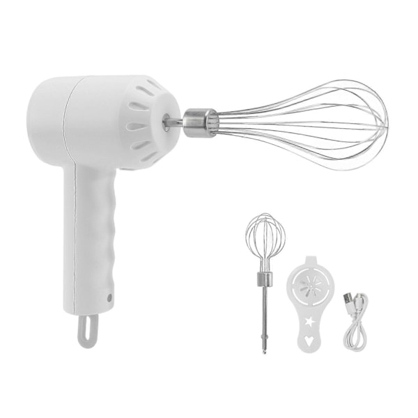 Elektrisk Sladdlös Handmixer 3 Hastigheter Köksmixer 20W med Visp för Bakning Vit