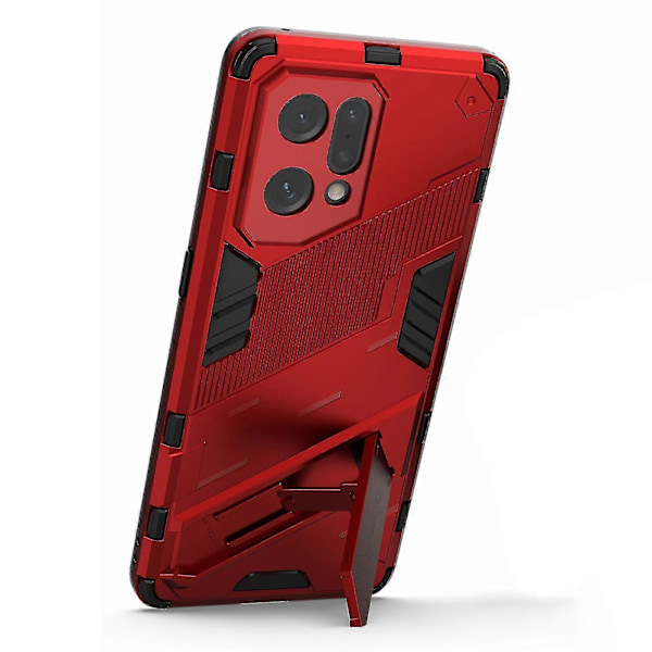For Oppo Find X5 Godt Beskyttet Anti-ripe Hard PC + Myk TPU Mobiltelefon Deksel Stativ Red