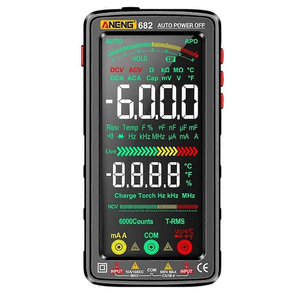 682 Smart Professional Multimeter AC/DC Amperemeter Spændingstester Genopladelig Elektrisk Ohm Diode Tester Værktøj Sort
