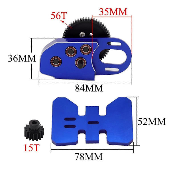 2Low CNC Växellåda Mellanväxellåda med Overdrive Växel för LCG 1/10 RC Crawler Axial SCX10 III 90046 TRX4 Röd
