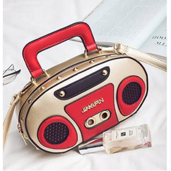 Personlighet Retro Radio Form Väska Dam Söt Handväska Axelväska Messenger Bag Rock Crossbody Väska gold
