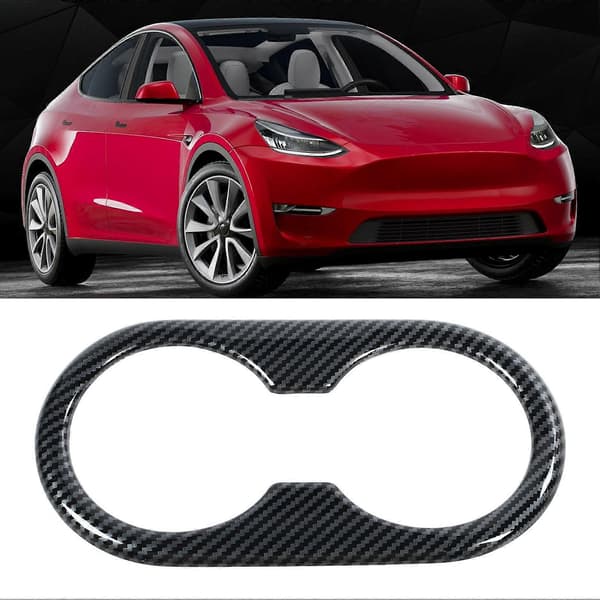 Baksete Vannkoppholder Deksel Koppholder Panel Dekor Deksel Erstatning for Tesla Model 3 Y 2021 til 2023 Karbonfiberstil