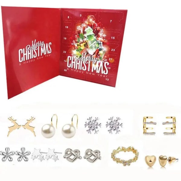 Julnedräkningskalender Juladventskalender 2023 För barn Smyckeskrin 8 örhängen 6 ringar 6 halsband 4 armband style 1