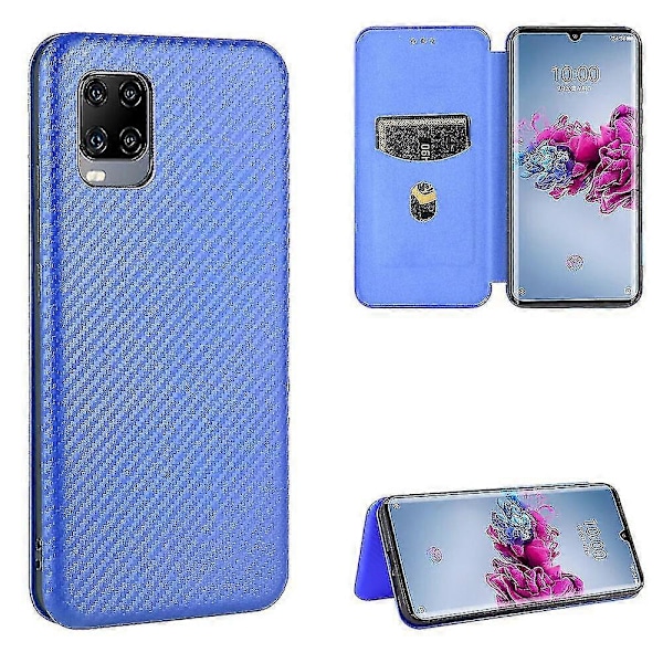 Kompatibel med Zte Axon 11 5g Kulfiber Læder Etui Folio Flip Beskyttende Magnetisk Cover Etui Coque Blue