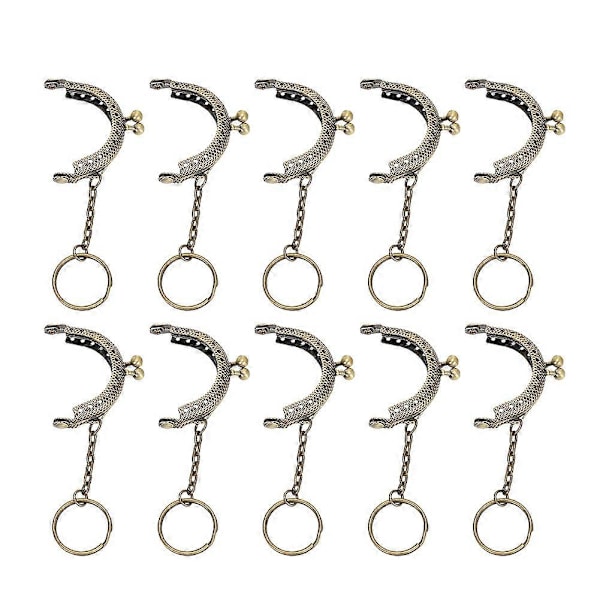 10 st Metall Väska Ram Kyss Lås Brons Ton Retro DIY Halvcirkel Kedja 5cm