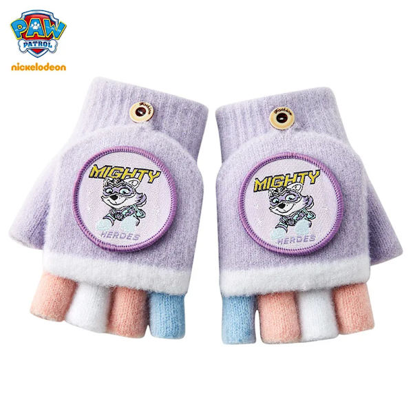 PAW Barnhandskar Femfingervantar Vinter Varma Söta Tecknade Nya Femfinger Flip Halvfingerhandskar Purple 2