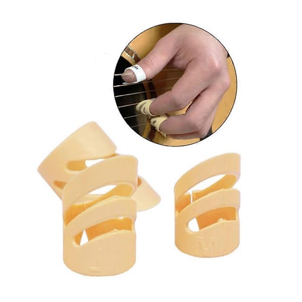 5 st Slitstarka Gitarr Tumplektrum (Fingerhylsa/Ringmodell) Färgglada för Gitarr och Bas, Storlek L, Beige