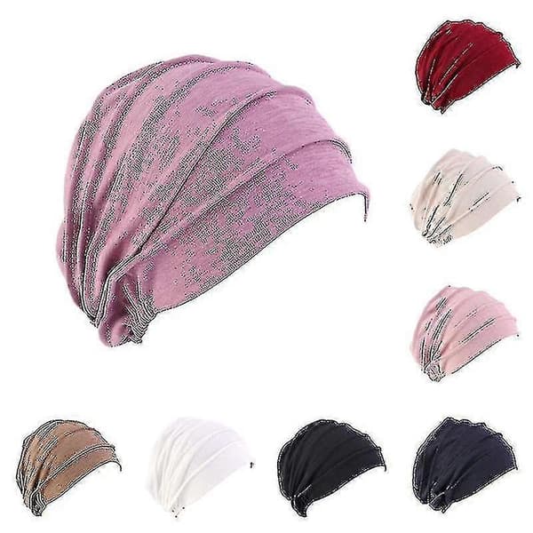 Dame Bomull Elastisk Beanie Myk Turban Bonnet Hode Wrap Hedging Louver Kemo Hatt Black