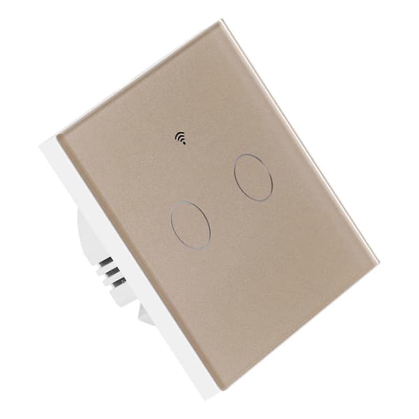Typ 86 2-vägs Smart Switch Touch Röststyrning Hushåll Kondensatorfri Bakgrundsbelyst Switch för Zigbee Tuya (Guld)