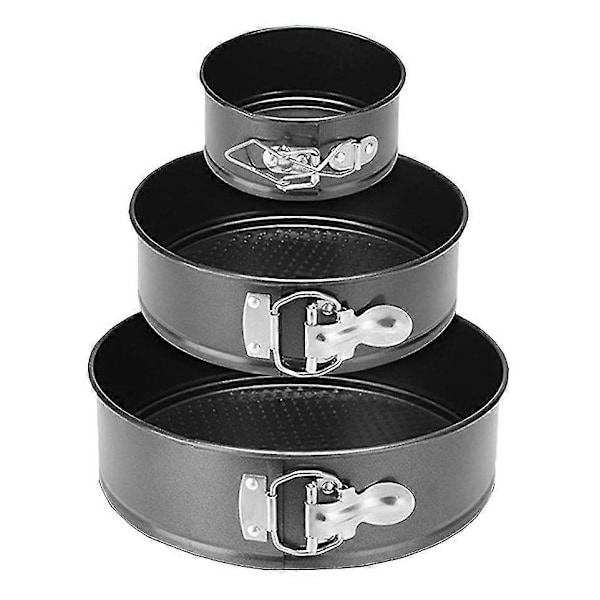 3 kpl Kakkuvuoka (4\"/7\"/9\"), 3-kerroksinen pyöreä, hiiliteräs musta, irtopohjavuoka (11cm+18cm+22cm)